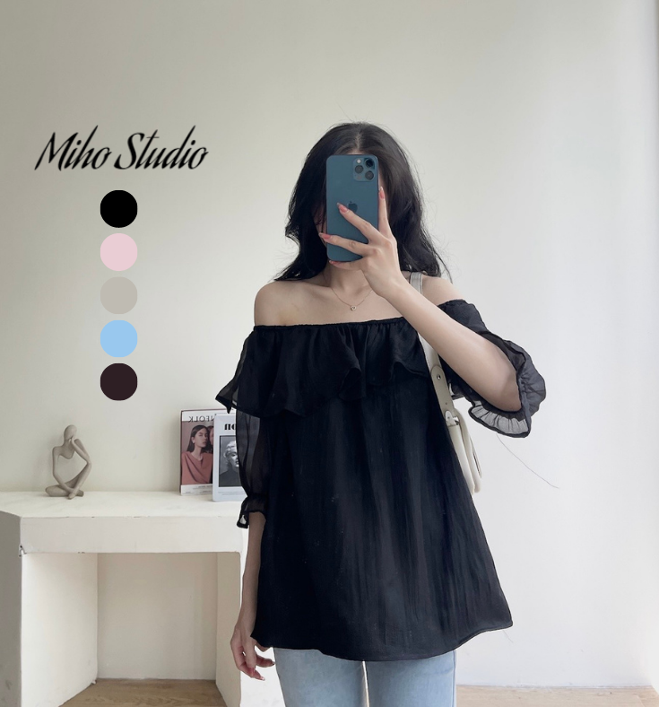 [3-5/8 Hoàn Tiền 25%] Áo trễ vai voan tơ tay lửng Miho house