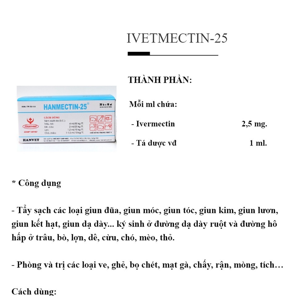Lọ hanmectin 10ml tiêm ve ghẻ tay giun chó mèo demodex ve rận chó mèo