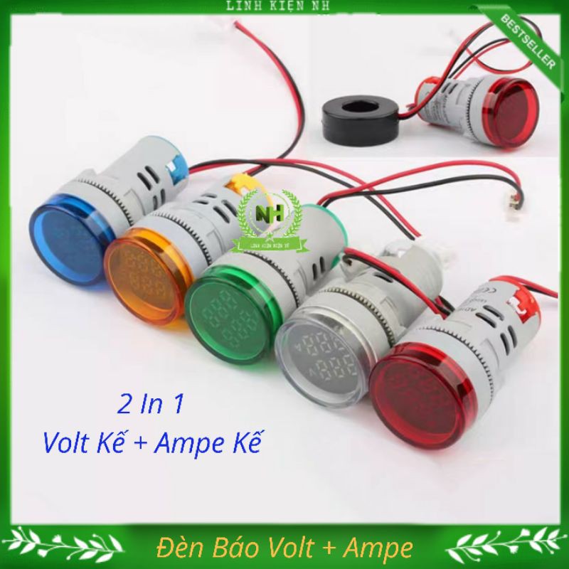 Đèn báo hiển thị kép Volt(20-500V) + Ampe(0-100A) ED16-22VAD
