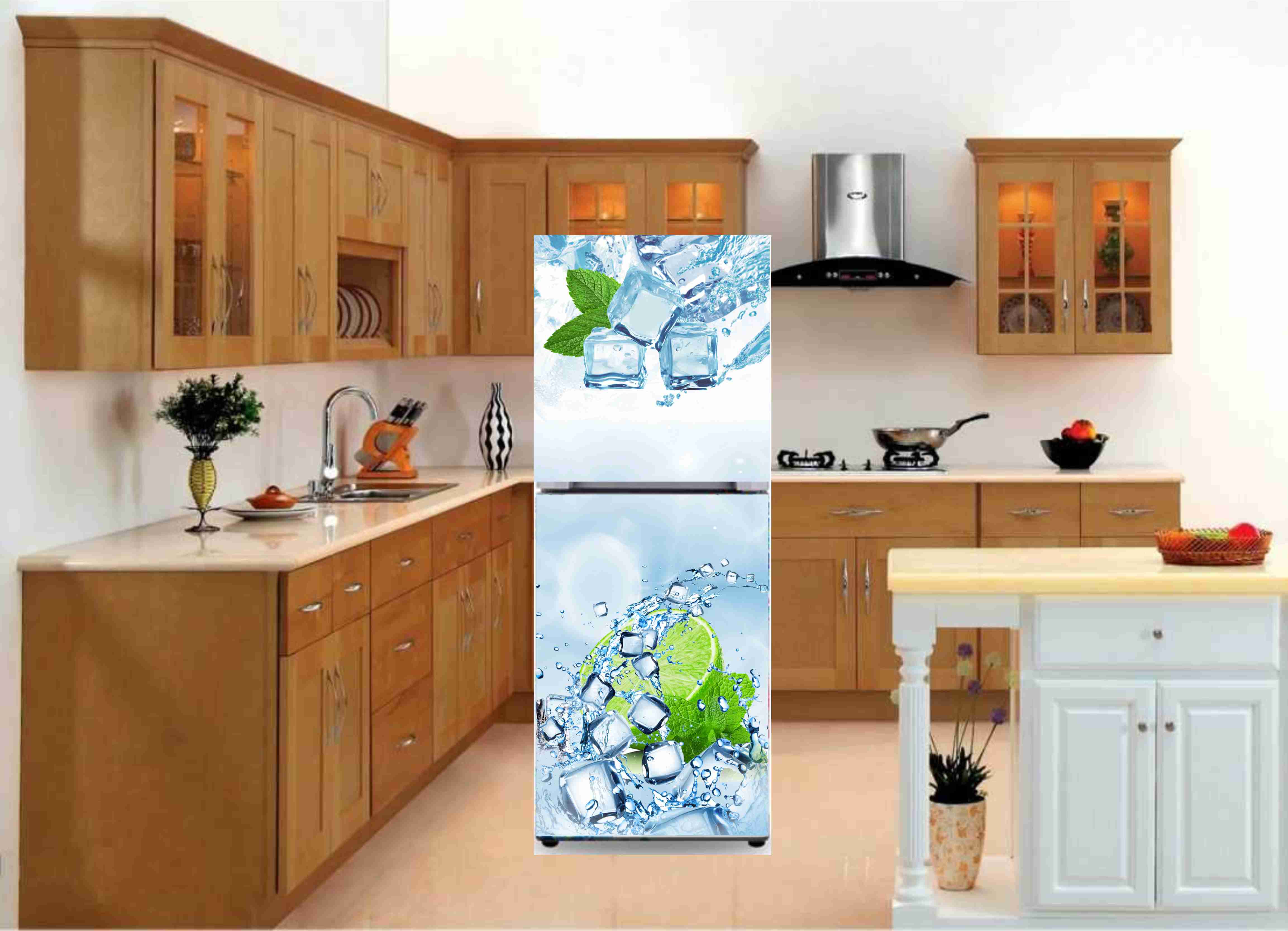 Decal dán tủ lạnh không thấm nước cao cấp mẫu chanh đá mát lạnh sảng khoái
