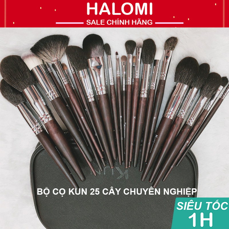 Bộ cọ trang điểm chuyên nghiệp Kun 25 cây lông thú siêu mềm chuyên dùng cho makeup HALOMI