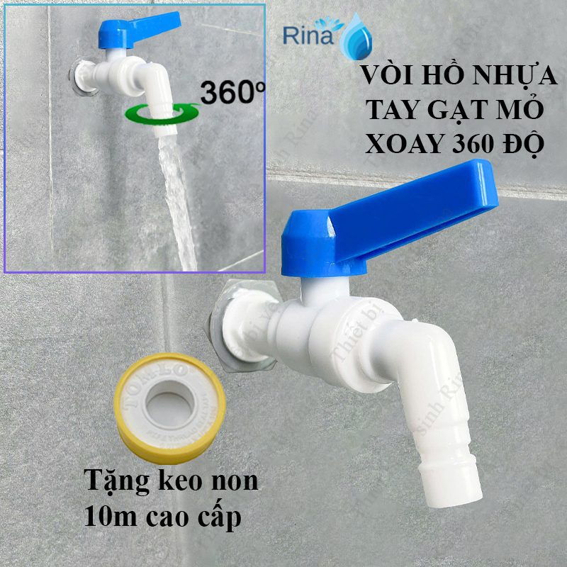 Vòi nước, vòi xả nước, vòi hồ nhựa tay gạt mỏ xoay 360 độ Rina