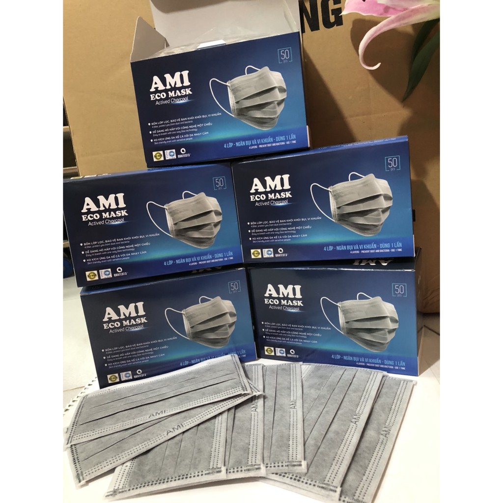 Hộp 50 chiếc khẩu trang ami màu than 4 lớp