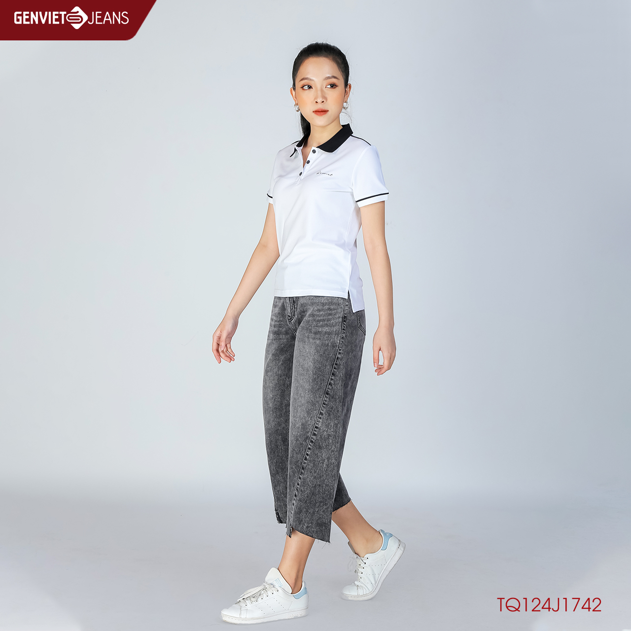 Quần dài jeans nữ ống suông tq124j1742 genviet