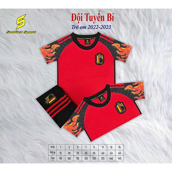 Quần áo Bóng đá Trẻ em đội tuyển Belgium, Quần áo đá banh Trẻ em đội tuyển Bỉ World cup 2022