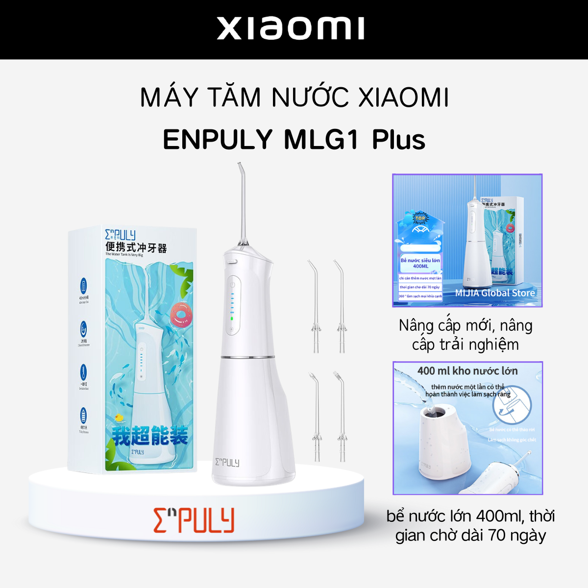 Xiaomi máy tăm nước Enpuly MLG1 Plus - bình nước siêu lớn 400ml- chỉ nha khoa nước chuyên nghiệp chỉnh nha gia dụng chuyên dụng niềng răng miệng làm sạch dụng cụ rửa răng