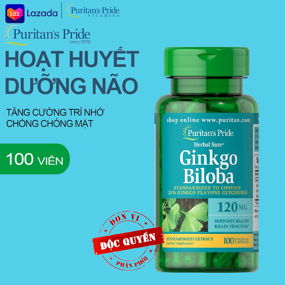 Viên uống tuần hoàn não hoạt huyết dưỡng não Ginkgo Biloba 120mg 100 viên Puritan's Pride(02--2022)