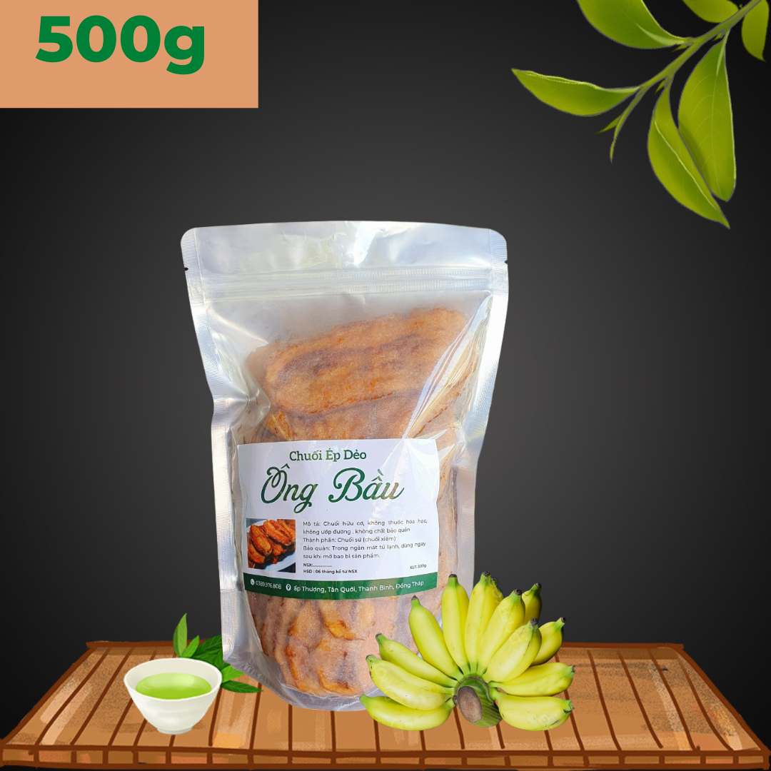 Chuối ép dẻo miếng, chuối sứ chín ép phơi khô tự nhiên gói 500g