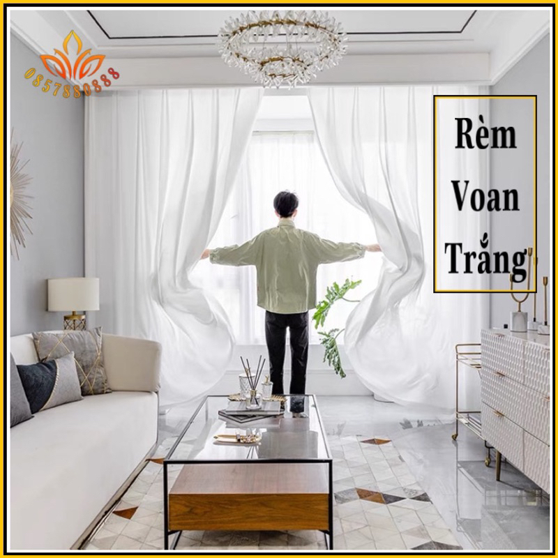 Rèm voan may sẵn, rèm voan trắng trơn, rèm voan mềm mại