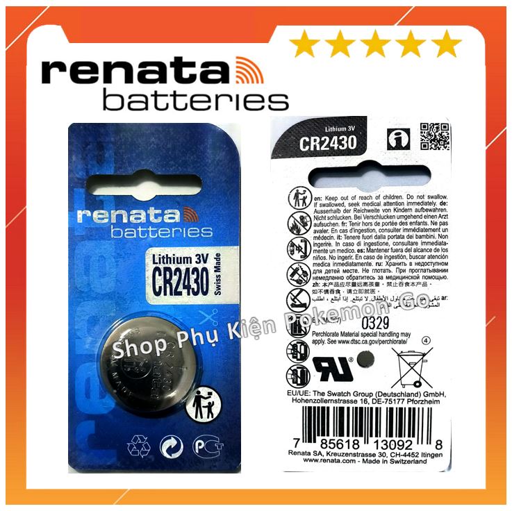 Pin Renata CR2430 Pin Cúc Áo 3V Hàng Chính Hãng - Vỉ 1 Viên