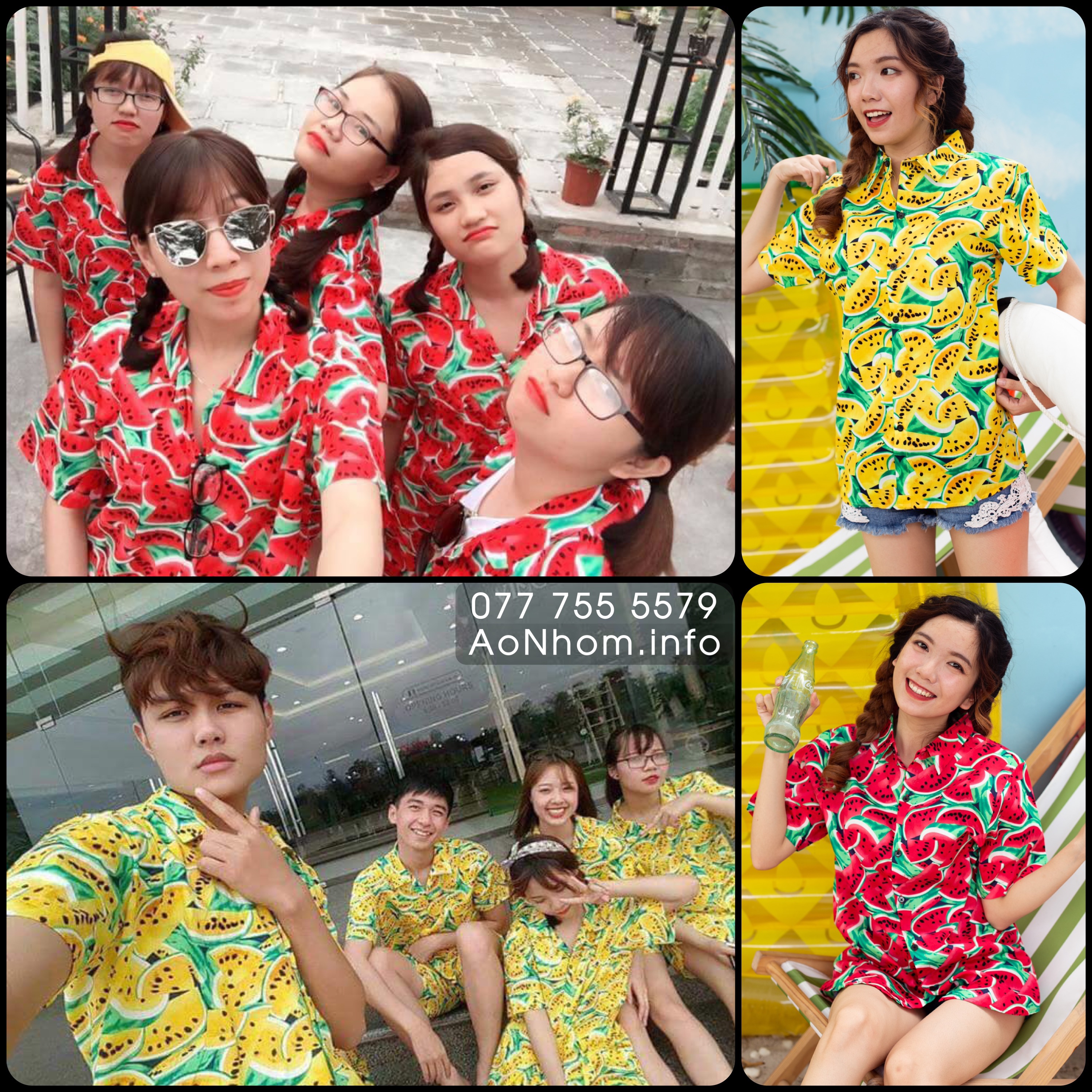Áo Sơ Mi Đi Biển - Dưa Hấu - Đủ Size Nam Nữ, Áo Đôi Nhóm Lớp Team Building, Hoạ Tiết Hoa Lá Trái Cây Hawaii #AB