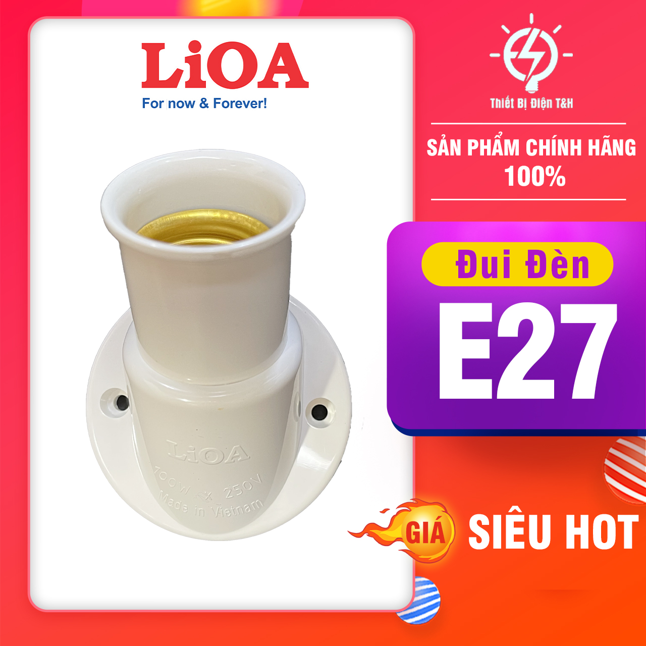 Đui đèn e27, gắn tường, chéo 45 độ vát gắn tường, lioa, ddx45, thiết bị điện t&h