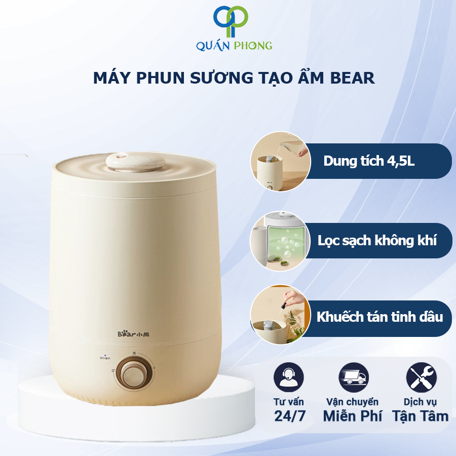 Máy Phun Sương Tạo Ẩm BEAR, Máy Tạo Độ ẩm, Máy bù ẩm, Cấp Ẩm, thoáng phòng, thơm phòng Dung Tích 4.5L, Bảo Hành 12 Tháng