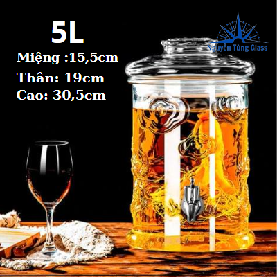 Bình thủy tinh trụ rồng ngâm rưou 5 lít