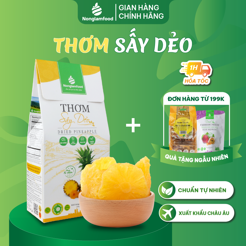 Thơm sấy dẻo ít đường thượng hạng Nonglamfood hộp100g | Ăn vặt tốt cho sức khỏe | Healthy Snack