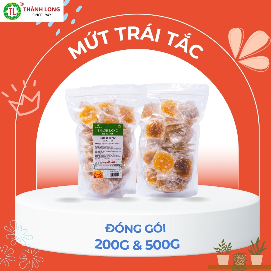 Mứt tắc, mứt quất nguyên trái sấy dẻo rim chua ngọt truyền thống thơm ngon thành long túi 500gr/200gr