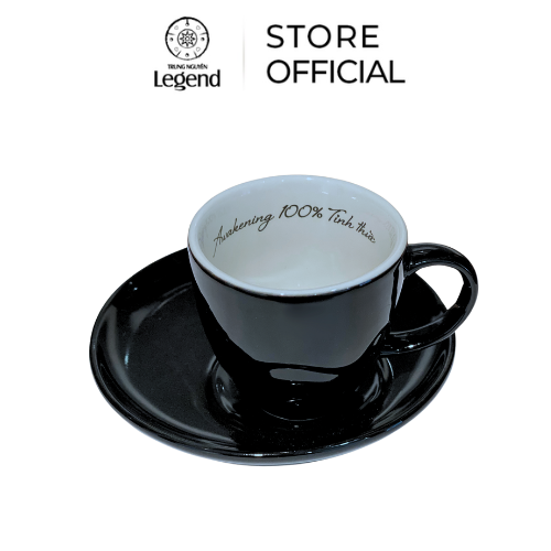 Bộ tách đĩa gốm espresso đen trung nguyên legend - 90 ml