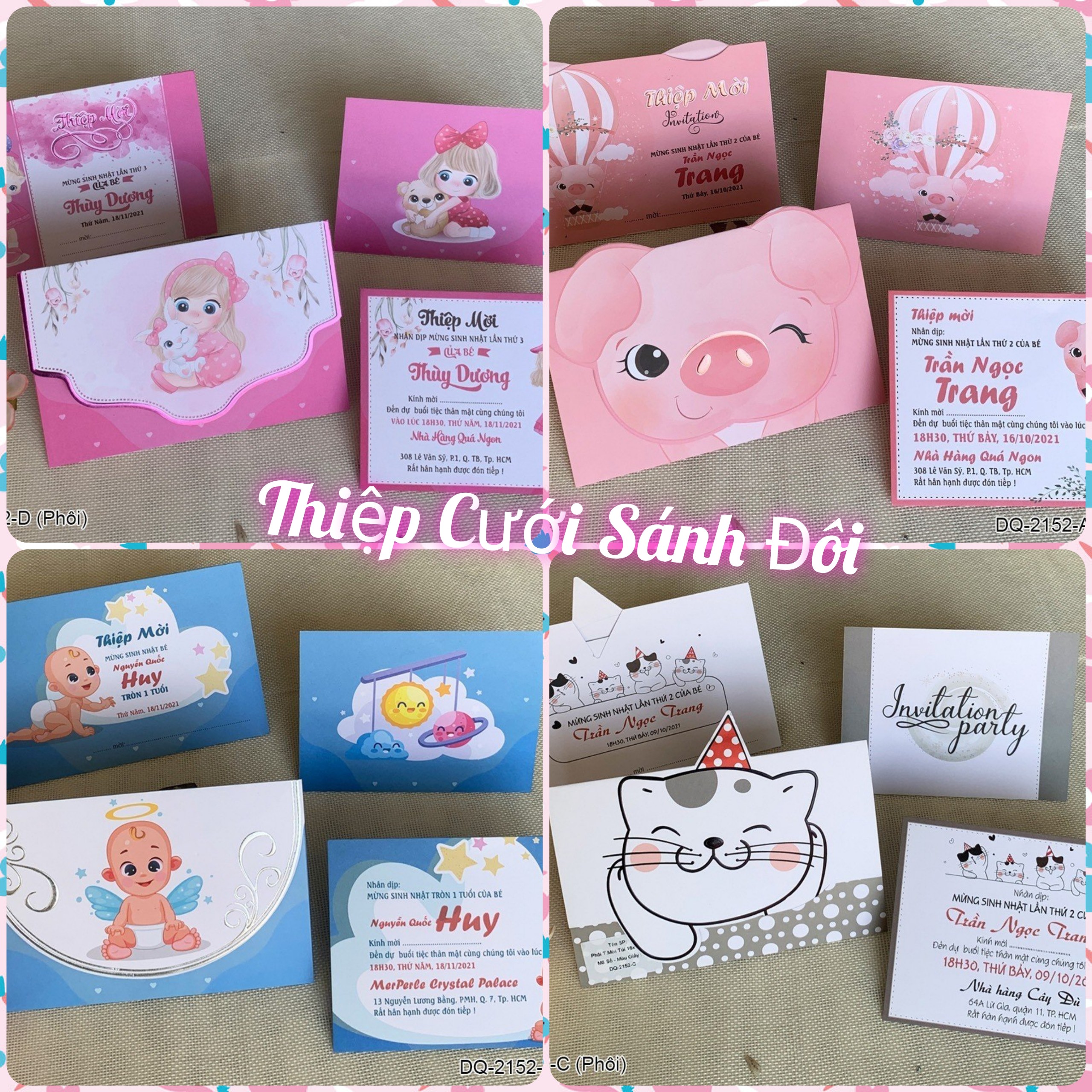 60 bộ thiệp mời sinh nhật 3d lót đơn - in sẵn viết tay - in nội dung