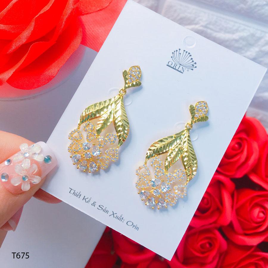 Bông tai nữ, khuyên tai dáng dài hoa đính đá cao cấp Orin T675 - Long Tien
