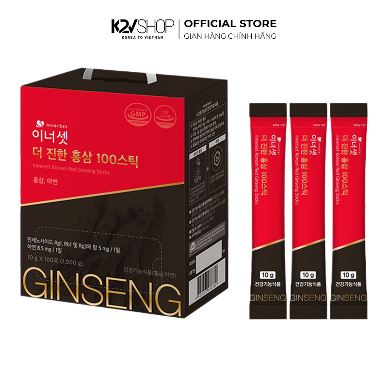 Hộp 100 Gói Nước Hồng Sâm Innerset Korean Red Ginseng Sticks 10g/gói