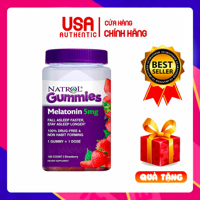 [HCM]Kẹo dẻo hỗ trợ giấc ngủ Natrol Melatonin 5MG - Hộp 180  viên