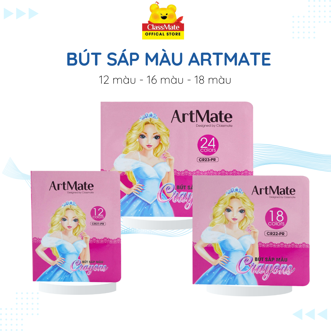 Bút Sáp Màu Classmate Thiết Kế Công Chúa Đáng Yêu 12/18/24 Màu Bám Giấy Tốt Cho Bé Tập Tô CR21/22/23-PR