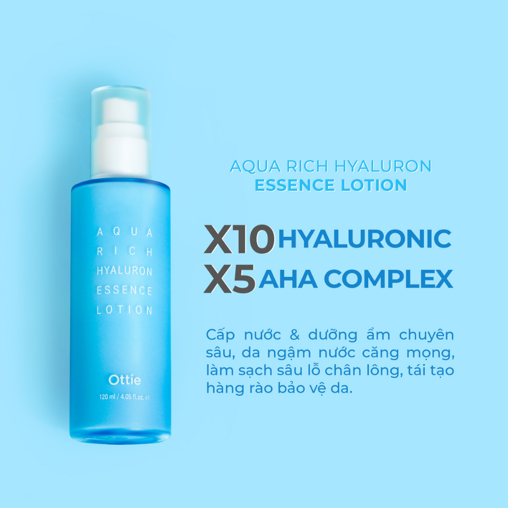 Tinh Chất Dưỡng Da Hyaluronic Acid Ottie Aqua Rich Hyaluron Essence Lotion Dưỡng Ẩm Chuyên Sâu 120ml