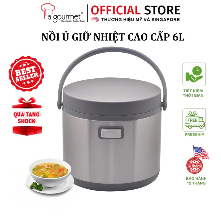 Nồi ủ giữ nhiệt La gourmet 6L - ủ nhiệt chân không làm mền thức ăn, tiết kiệm điện , sử dụng được tất cả các loại bếp, Inox 304 cao cấp - bảo hành chính hãng 1 năm - 267788