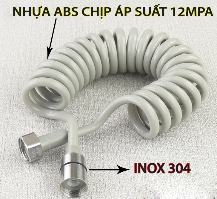 Dây Vòi Xịt Vệ Sinh, Vòi Xịt Bồn Cầu Đa Năng - Nhưa ABS, Đầu INOX 304 - Lò Xo Soắn Ốc Gọn Gàng, Dài từ 1,5M- 2M