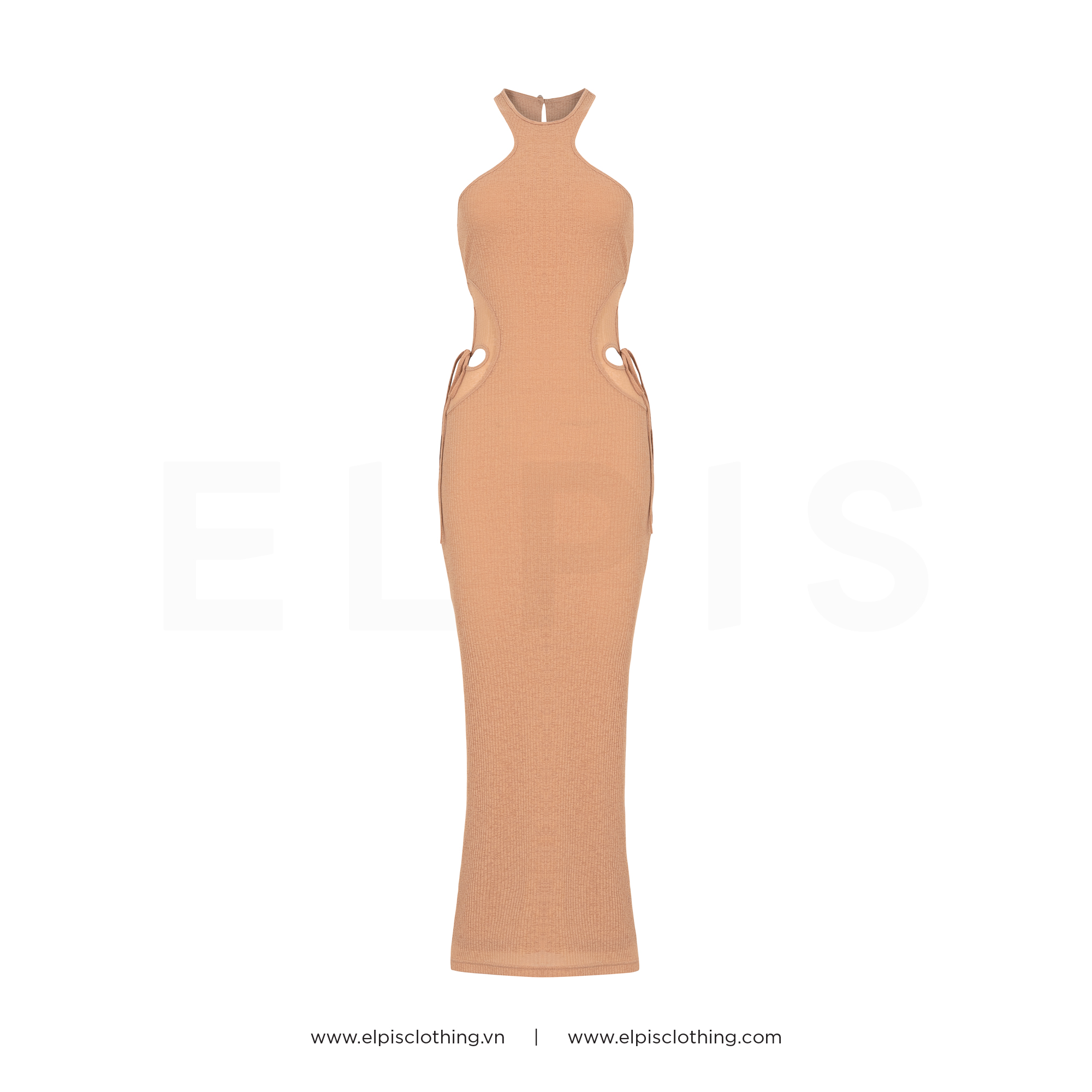 Elpis - đầm thun ôm cổ yếm cut-outs ss23d82