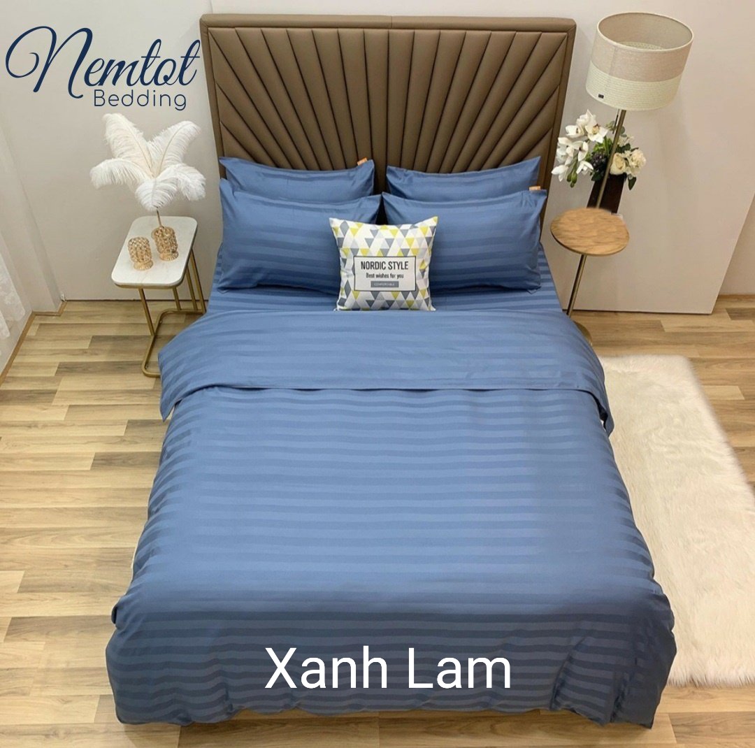 💎MÃ MÀU MỚI💎 Bộ Chăn Ga Gối Cotton Lụa Khách Sạn Sọc Vân Nổi 3F Cao Cấp Sang Trọng, Mát Mềm Mịn _ Nemtot Bedding