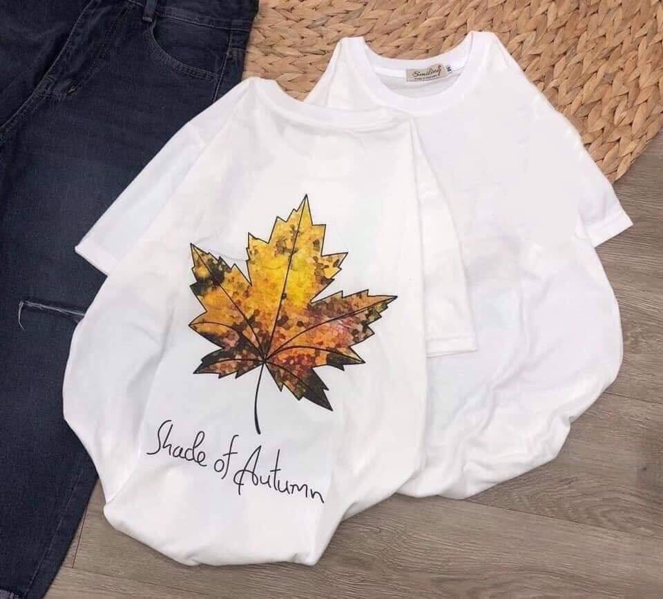 XẢ HÀNG - ĐỒNG GIÁ 19K áo thun nữ form rộng hàn quốc in hình Lá Phong Vàng Kèm Chữ dễ thương vải dày mịn mát