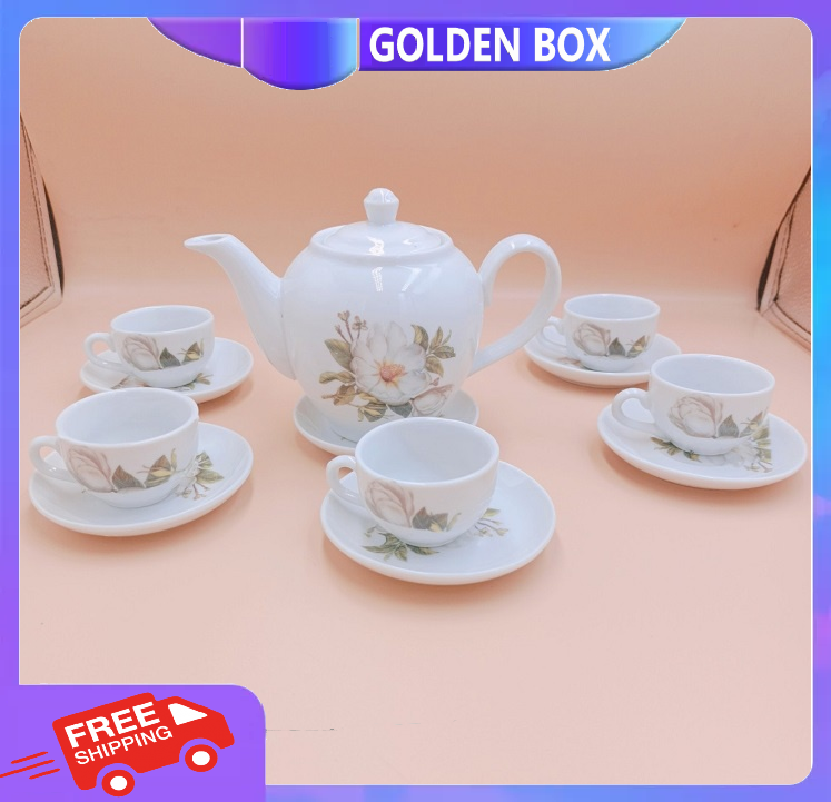 Ấm chén pha trà sứ xương hàn quốc - 1 ấm 6 chén 7 tách kê