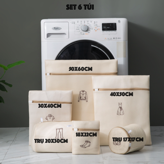 Bộ set 6 túi giặt cao cấp 3 lớp quần áo, đồ lót cho máy giặt b118