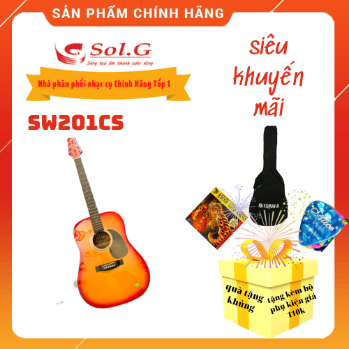 Đàn Guitar Acoustic Handmade Stagg SW201CS chính hãng màu đỏ cam