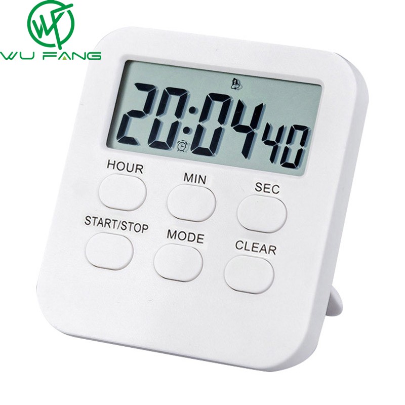 01 Đồng hồ bấm thời gian đếm ngược trong 24 giờ phát âm thanh báo động loại nhỏ màu trắng có màn hình LCD kỹ thuật số đa chức năng, chất liệu nhựa dùng trong nhà bếp - INTL