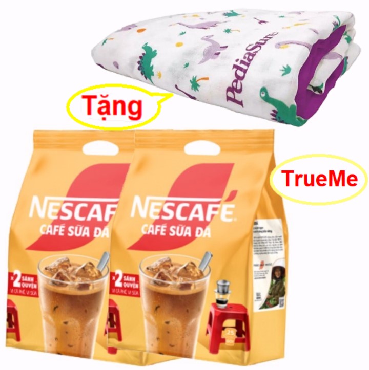 [Tặng Mền Sợi Tre Cao Cấp] Combo x2 túi Nescafe sữa đá (25gói x 24g/túi) - Ca phe rang xay hoa tan - cafe sữa đá - nescafe do - coffee - café 3in1 - ca phe hoa tan - café pha san - cafe chinh hang - nessua25 trueme truemenews LazadaTrueMe