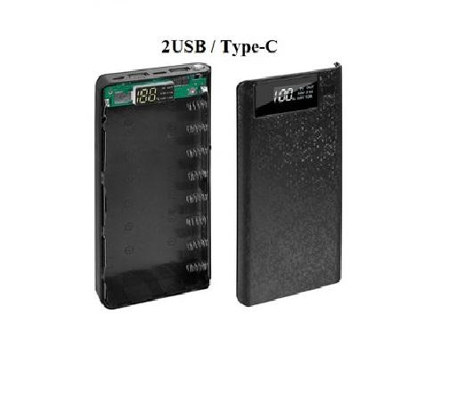 Box sạc dự phòng chân cắm Type-C 8 cell dùng pin 18650 có LCD (Đen), khung pin dự phòng 8 cell,hộp đựng pin dự phòng, sạc nhanh typec, box sac chan căm type-c