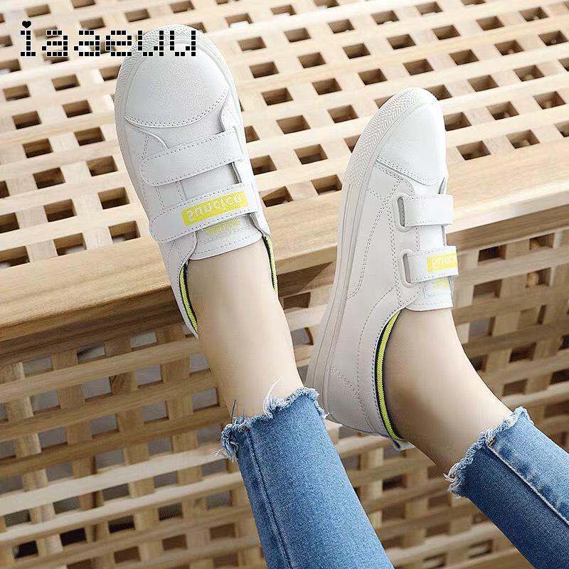 Giày nữ sneakers thể thao thời trang quai dán ngang 2 màu Trắng và hồng
