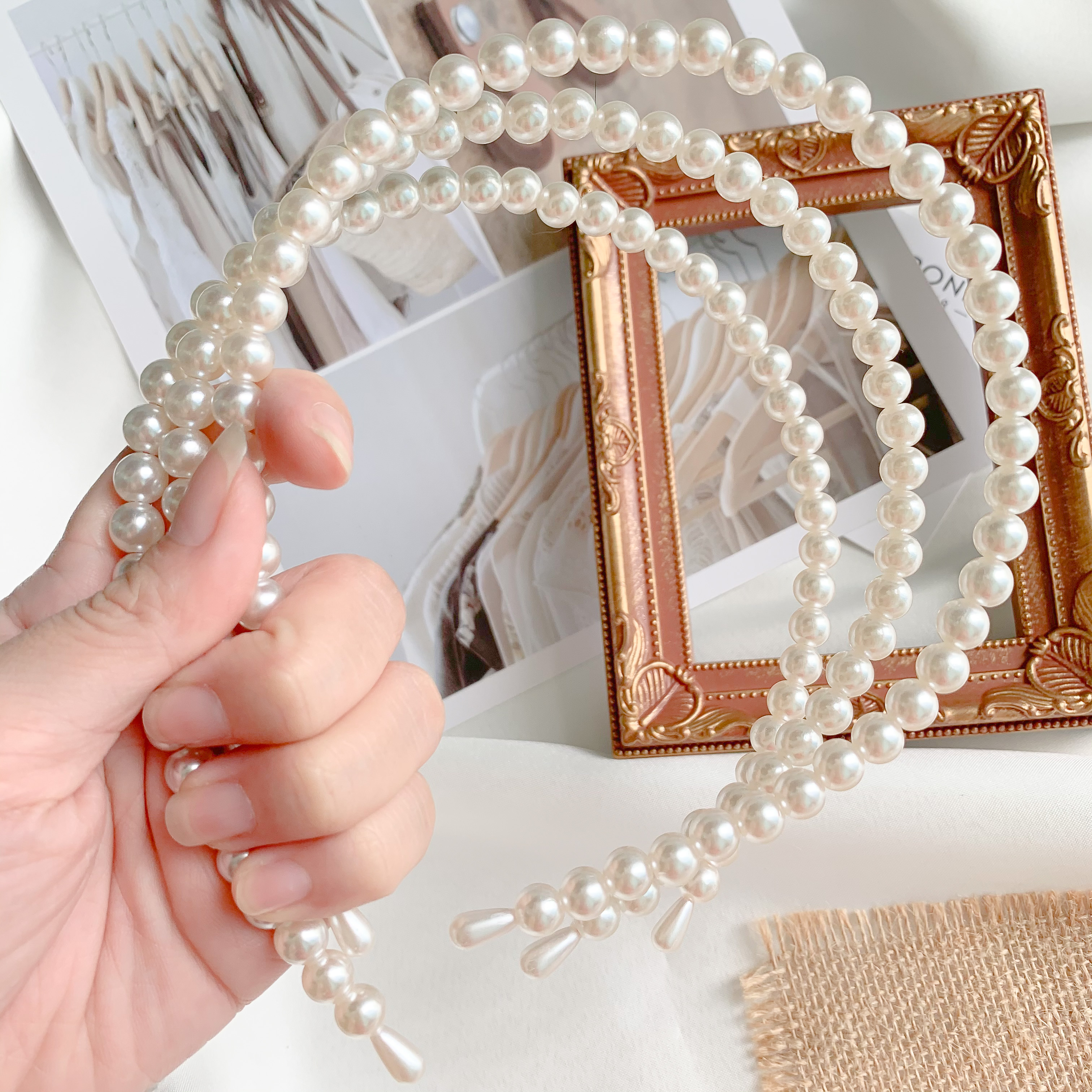 Băng đô cài tóc đính hạt ngọc nhân tạo