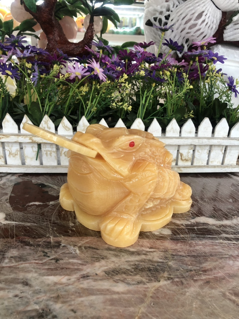 Tượng Cóc Ba Chân, Cóc Ngậm Tiền, Thiềm Thừ phong thủy chiêu tài lộc đá ngọc hoàng long - Dài 15 cm