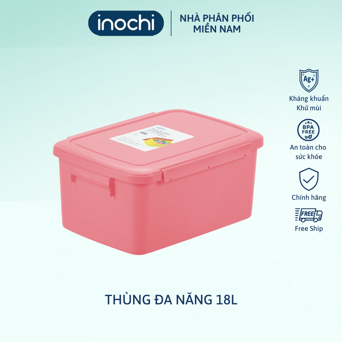 Thùng đa năng 18L inochi, thùng đựng đồ chơi có nắp tiện dụng, thùng nhựa đa năng đựng quần áo