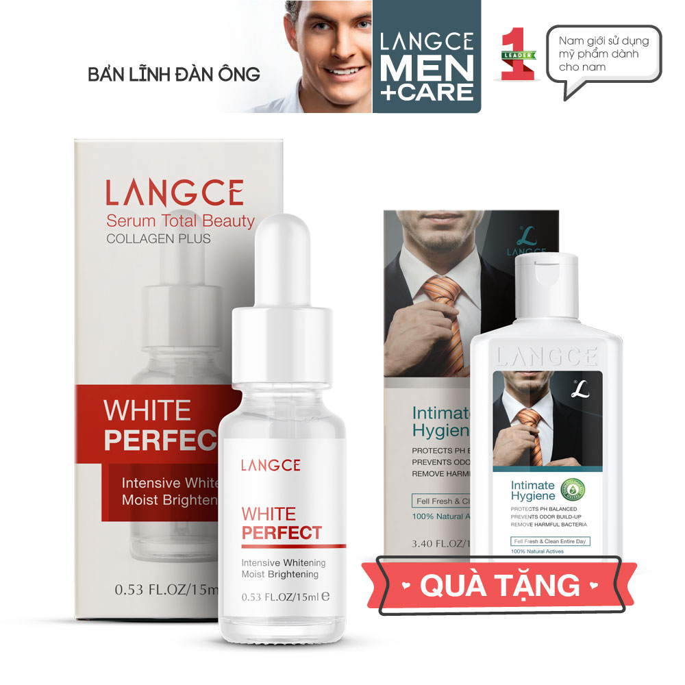 Serum Collagen+ Trắng Da Giữ Ẩm, Mền Mịn Đẹp Da 15ml cho Nam TẶNG Gel Vệ Sinh Vùng Kín Nam 100ml LANGCE