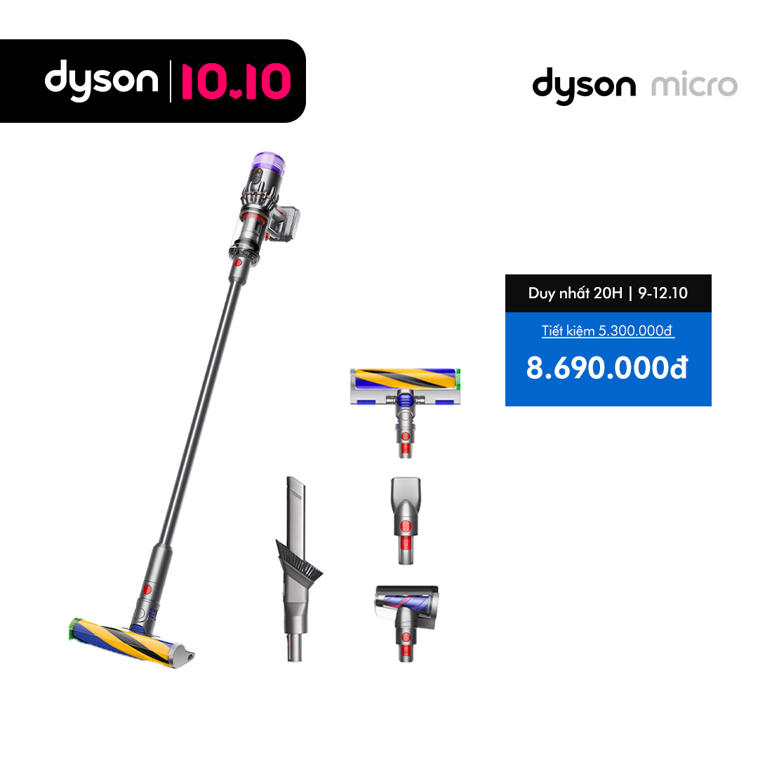 [CHỈ 10.10: Voucher 14% Tối đa 2 Triệu] Máy hút bụi không dây Dyson Micro