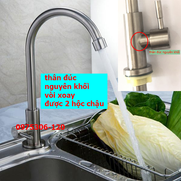 [HCM][VÒI NƯỚC MẠNH] Vòi Rửa Chén Bát Lạnh Inox 304 quay 360 độ dùng cho 2 hộc chậu N5002 Fotar