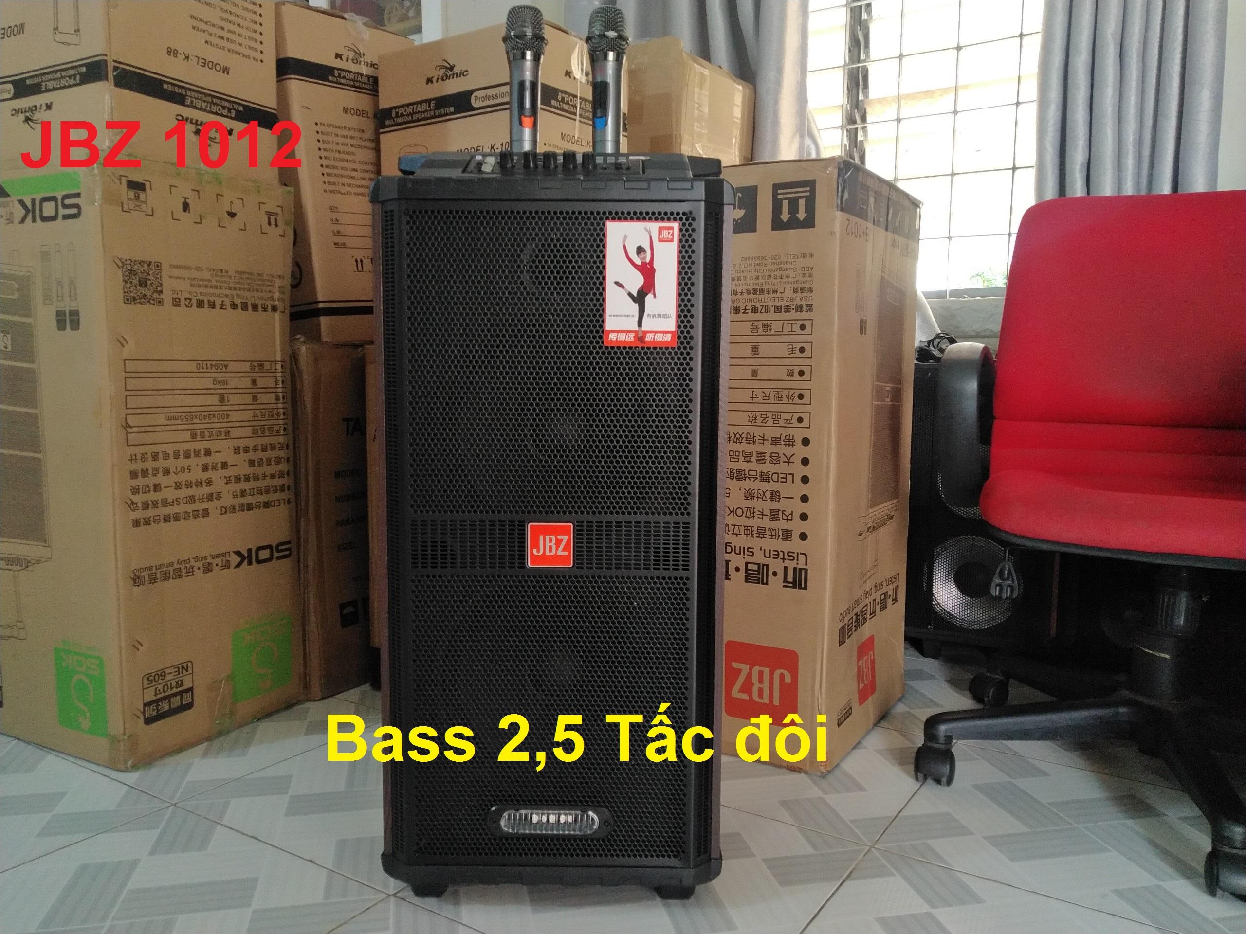 Loa kéo karaoke bluetooth jbz 1012 loa bass đôi kèm 2 mic uhf hay