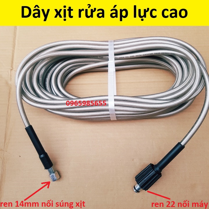 10m,15m,20m Ống Dây Rửa Xe Cho Máy Bơm Xịt Rửa Áp Lực Cao-Ren Trong kết nối súng 14mm, dây xịt rửa xe cho máy bơm cao áp