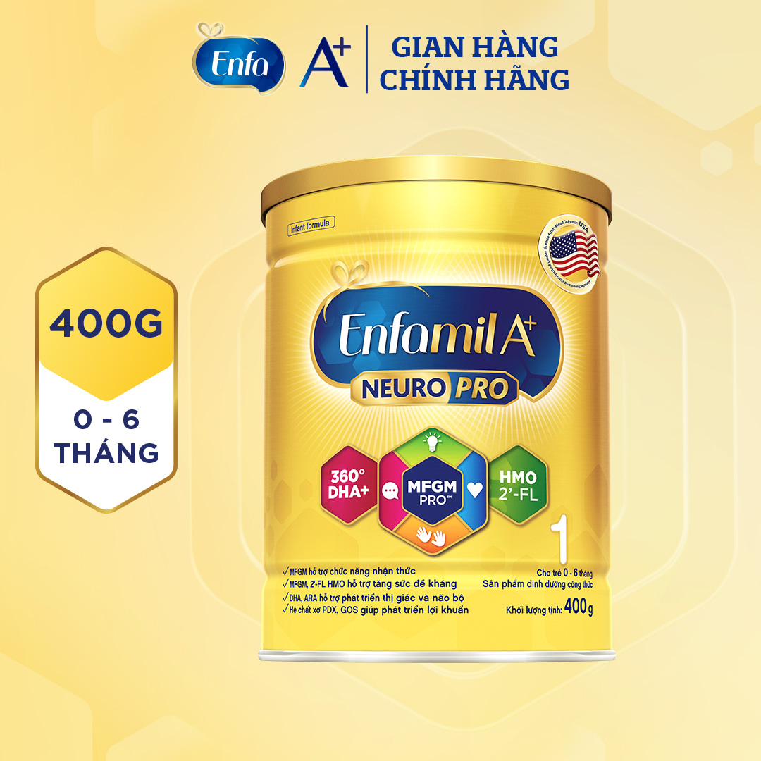 Sữa bột Enfamil A+ NeuroPro 1 Vị thanh mát với dưỡng chất DHA  MFGM cho trẻ từ 0 – 6 tháng tuổi– 400g