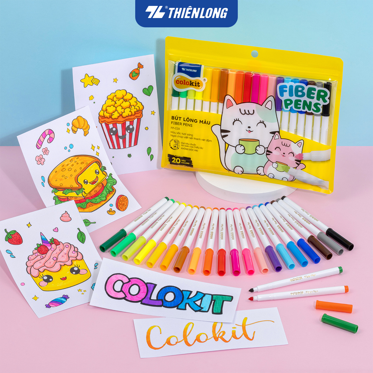  Bút lông màu Fiber Pen Colokit Thiên Long - Bộ 20 màu chuyên viết nét thanh nét đậm viết chữ Calligraphy sổ tay ghi chú Bullet Journal FP-C03 