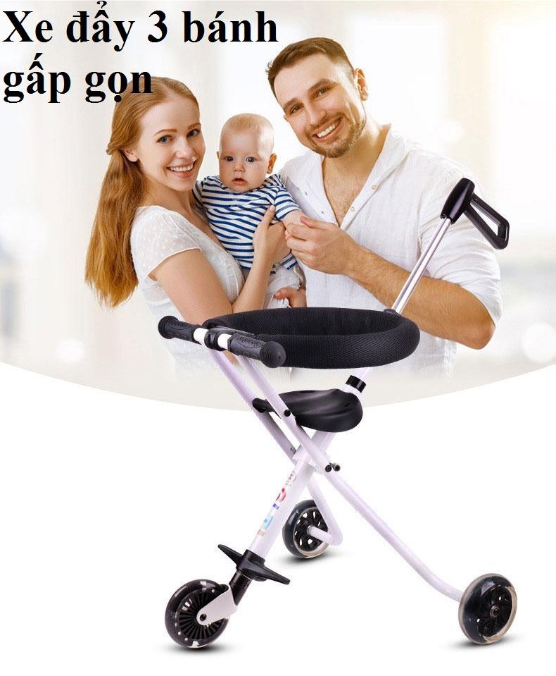 Xe day tre em, xe day gia re, xe day 3 banh gia re, xe đẩy trẻ em, Xe đẩy 3 bánh gấp gọn, xe đẩy có thể xếp gọn và mang theo sau lưng như một chiếc balo. Bảo hành toàn quốc 1 đổi 1 bởi Sun Store
